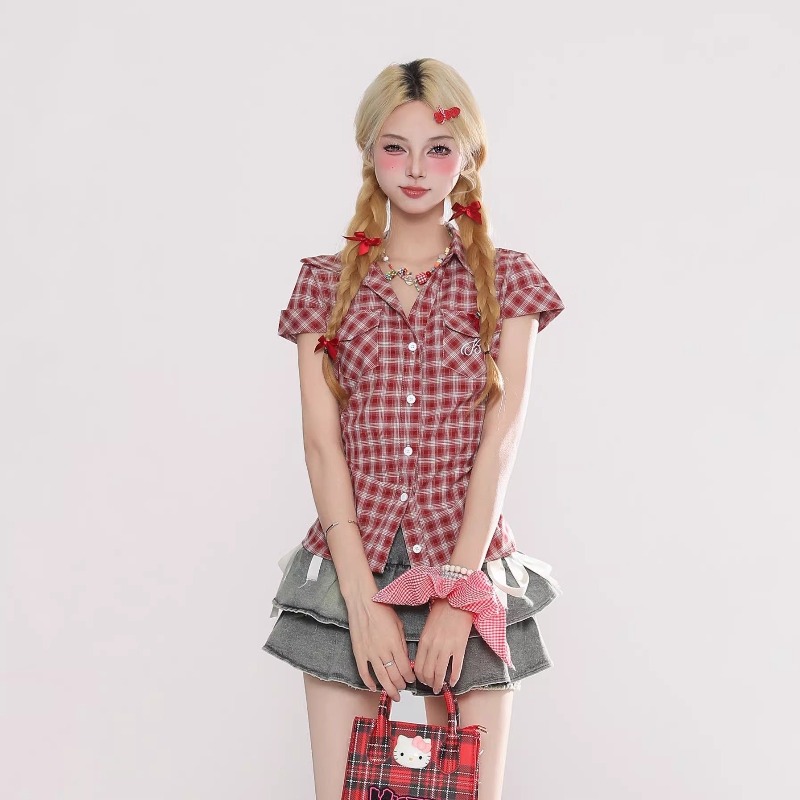 Summer Grunge Clothing - Harajuku Vintage Gotik Ekose Gömlek Kadın