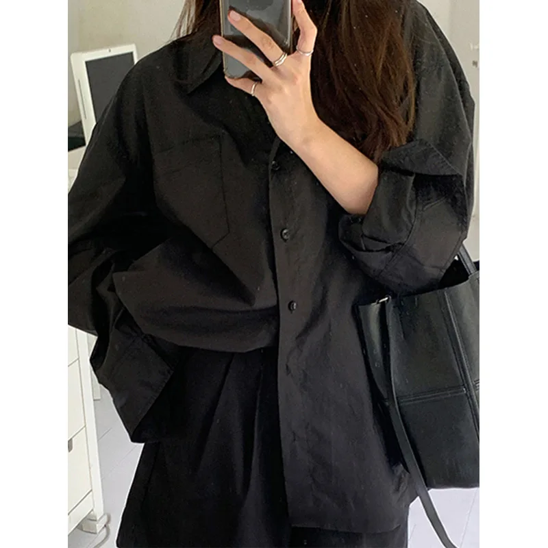 Summer Clothing Trends For Women - Bahar siyah gevşek gömlek Tops Polo