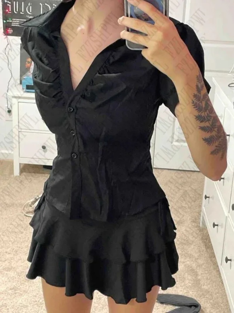 Bayan Y2K Grunge Bluz Gotik Kı - Summer Grunge Clothing incelemesi ve fiyatı